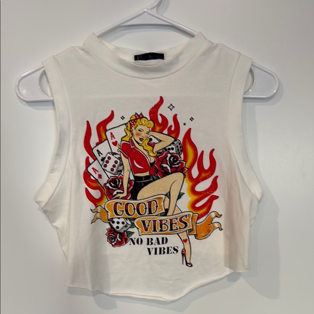 White Graphic Crop Top